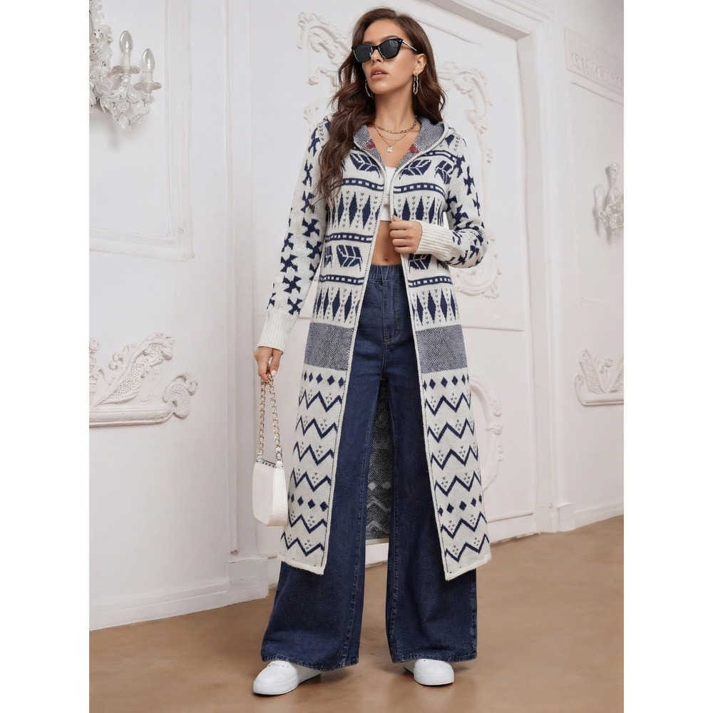 Southwestern Boho Aztec Duster Women's Medium Tribal Western Hooded